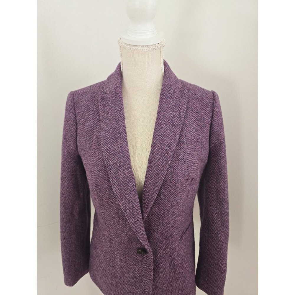 J. Crew Parke Wool Purple Herringbone Womens 2 Pc Suit Set Blazer Pants 6 S - Picture 3 of 12
